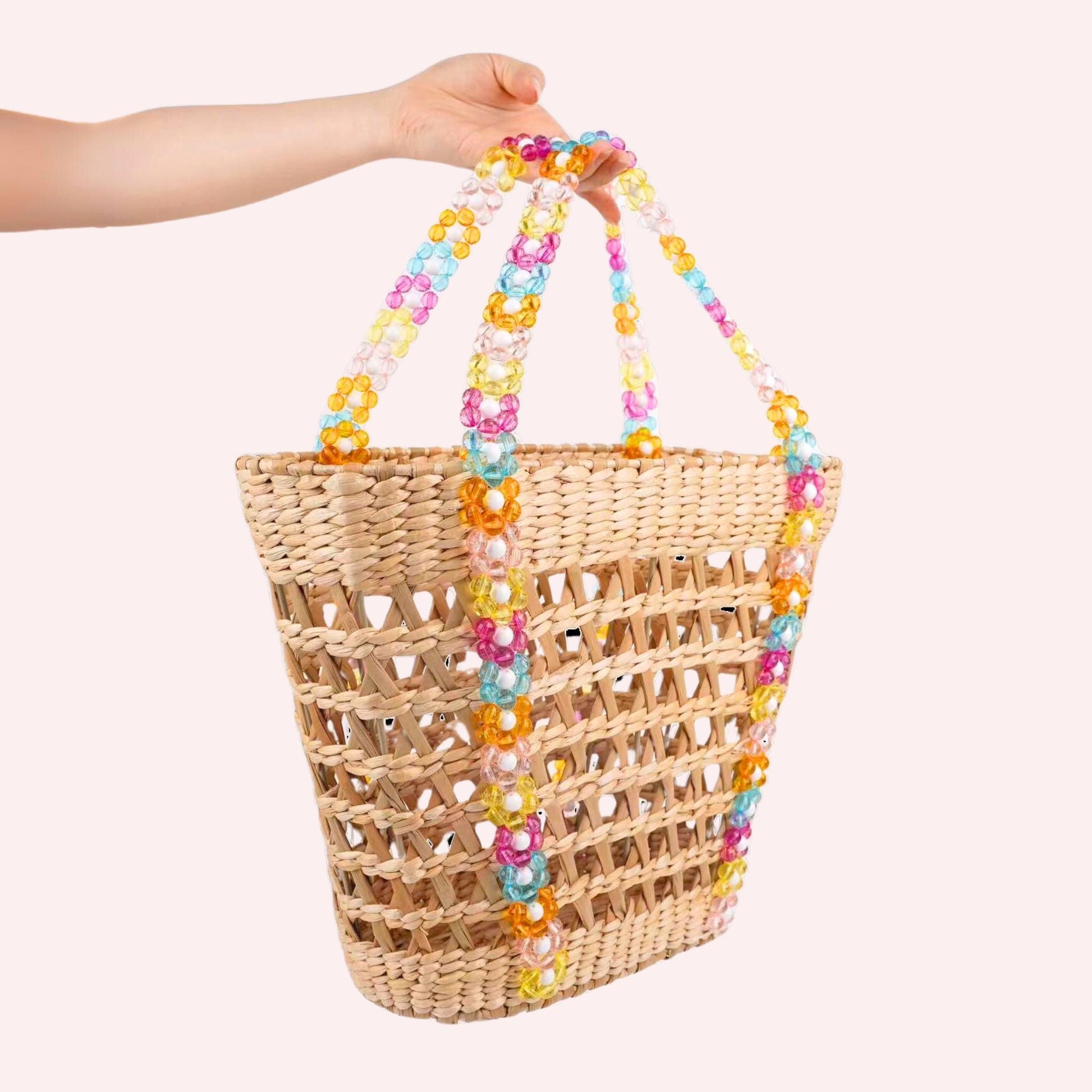Beaded Beach Basket Tote By Jenna Lee
