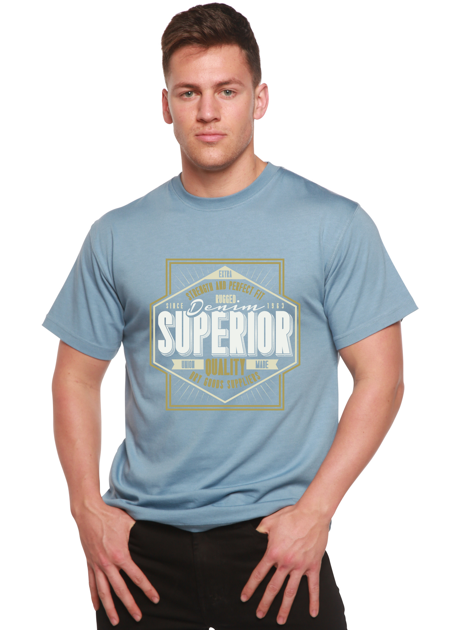 Superior Quality Men's Bamboo Viscose/Organic Cotton Short Sleeve Graphic T-Shirt Spun Bamboo