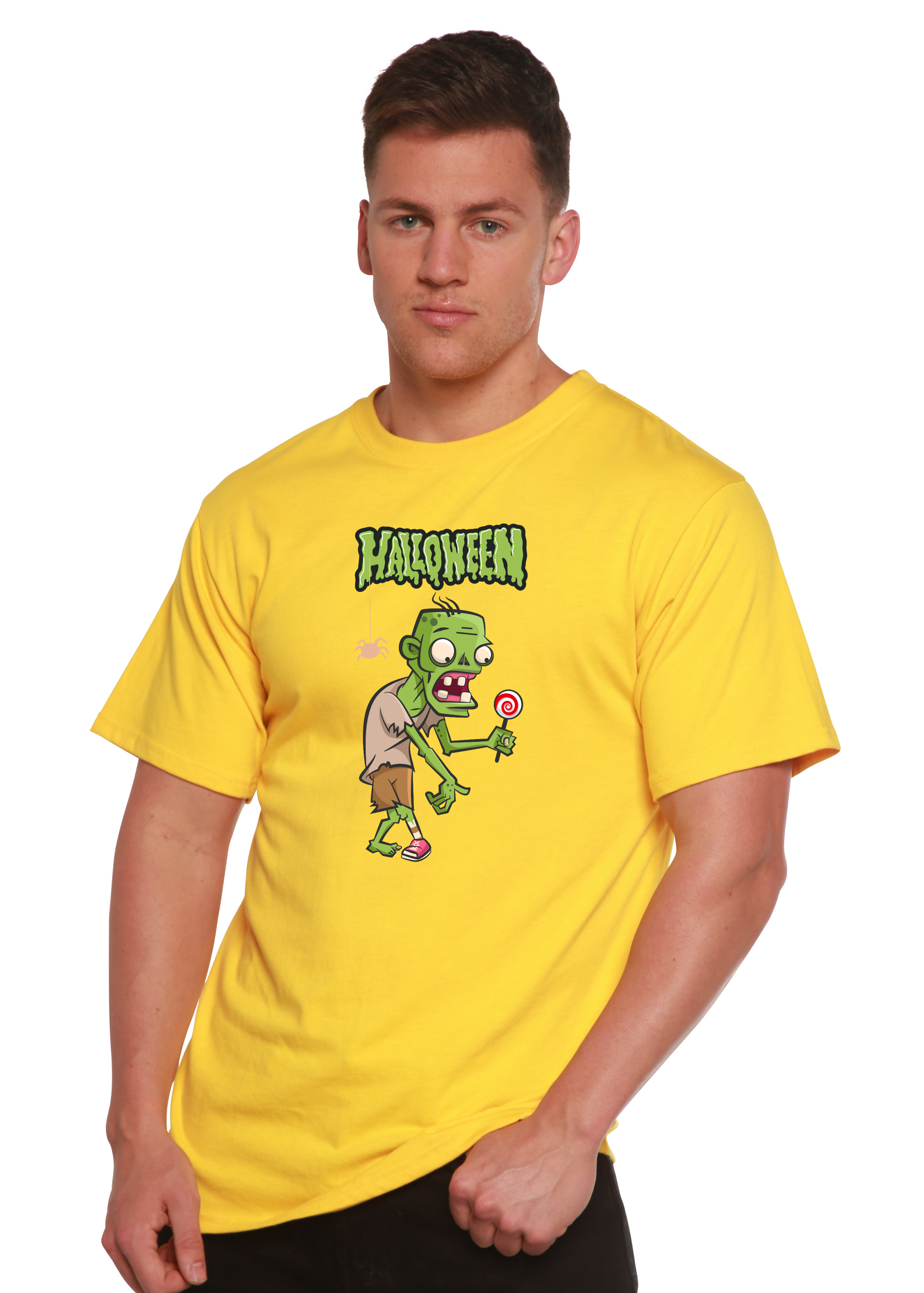 Halloween Green Monster Unisex Bamboo Viscose/Organic Cotton Short Sleeve Graphic T-Shirt Spun Bamboo