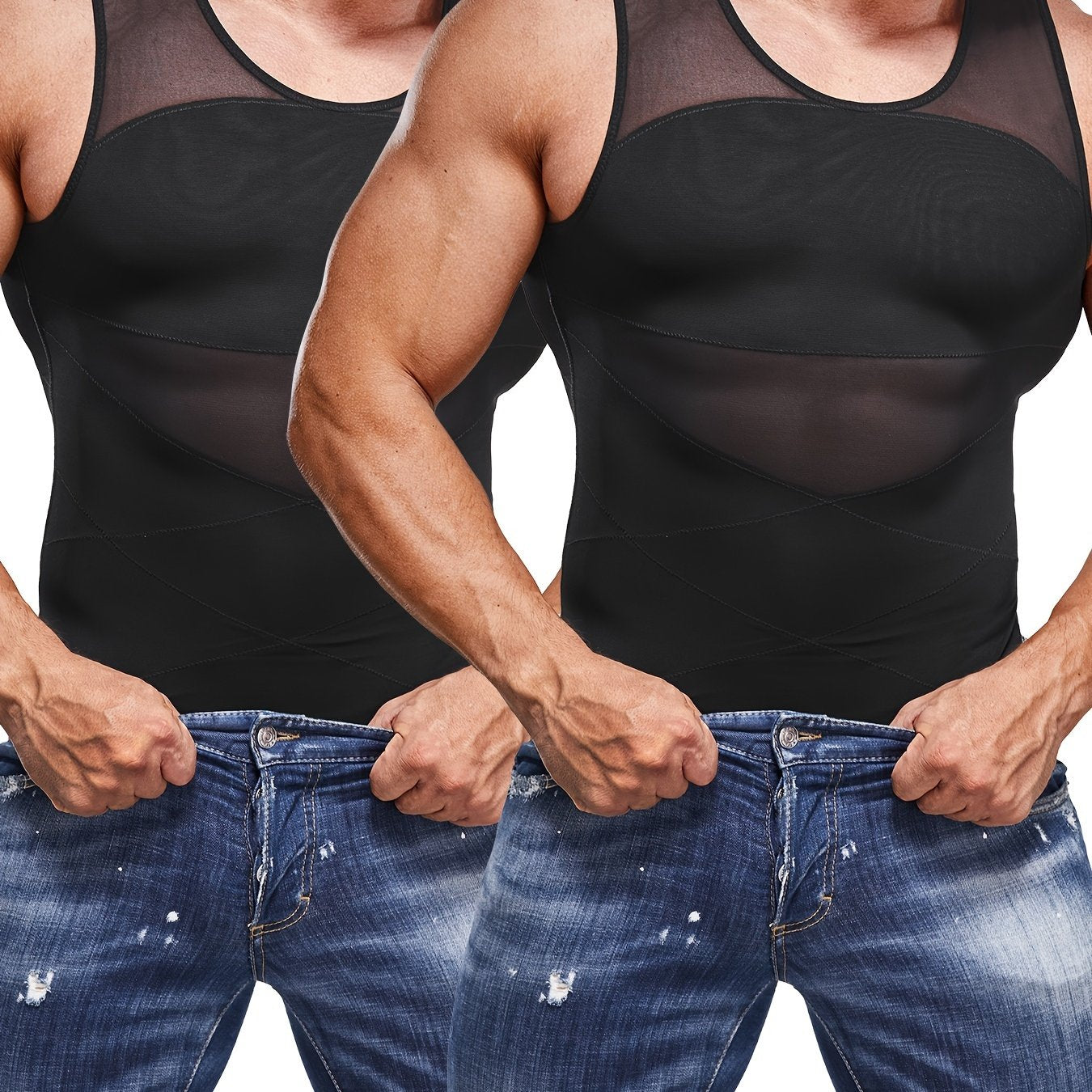 SCARBORO Men's Compression Shirt for Body Shaper Slimming Vest Tight Tummy Underwear Tank Top NovaCart