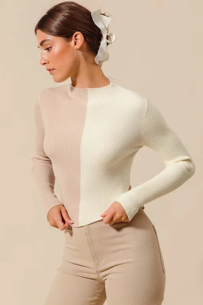 SO ME Color Block Fitted Crop Sweater Top West2East Surf