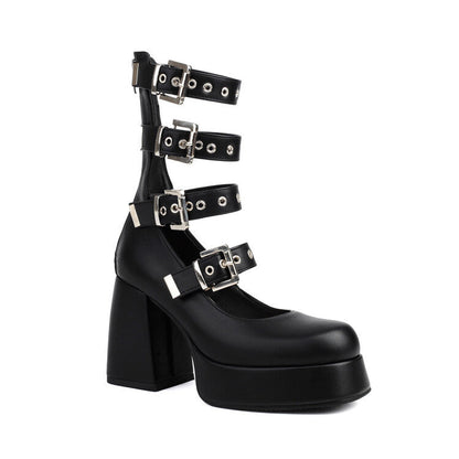 Sweet Cool Chunky Heel High Heel Leather Shoes See size chart under “more details” The Fashion Celestial