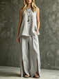 Women's Loose Sleeveless Tank Top & Slit Wide-Leg Pants Two-Piece Set FitiqueFit