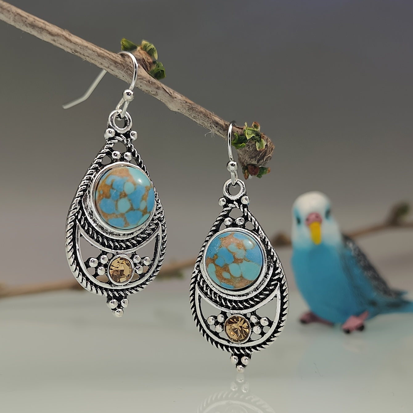[Vintage Boho Earrings] Green Aventurine Vintage Boho Dangling Earrings | Alloy, English Style, Stainless Steel Ear Needle, for Daily Wear, Office, Street, Party, Vacation, Gift NovaCart