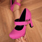 [Retro Heeled Pumps] Women's Retro Style Round Toe High Heeled Pumps, Buckle Platform Block Heel Shoes, Women's Footwear NovaCart