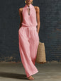 Women's Cotton Linen Sleeveless Top & Wide-Leg Pants Two-Piece Set FitiqueFit