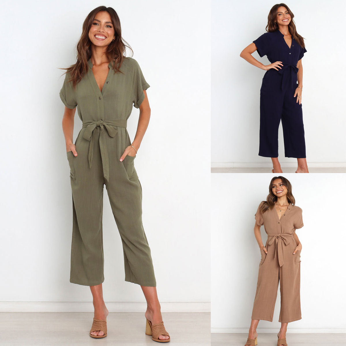 Women's V-Neck Cropped Wide-Leg Knit Jumpsuit FitiqueFit
