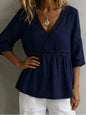 Women's V-Neck Hollow-Out Fringe Cotton-Linen Top FitiqueFit