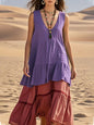 Women's Sleeveless Color-Block Patchwork Maxi Dress – V-Neck FitiqueFit