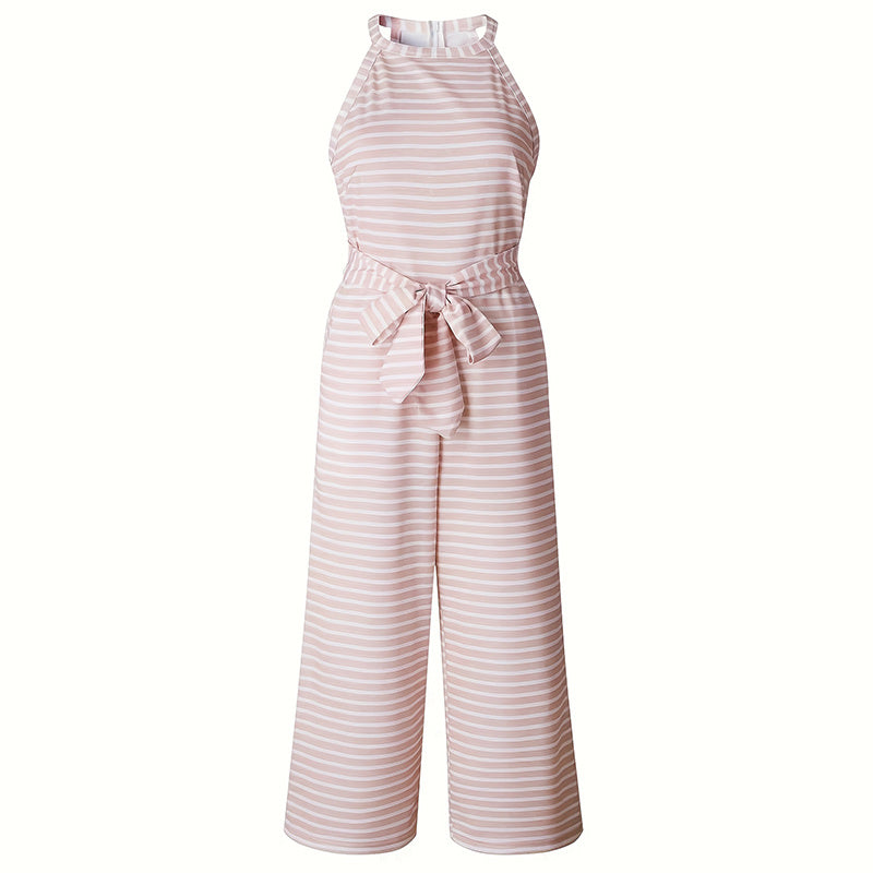Casual Striped Jumpsuits Summer Cap Sleeve Wide Leg Jumper FitiqueFit