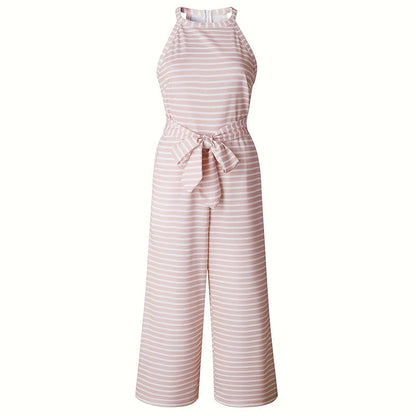 Casual Striped Jumpsuits Summer Cap Sleeve Wide Leg Jumper FitiqueFit
