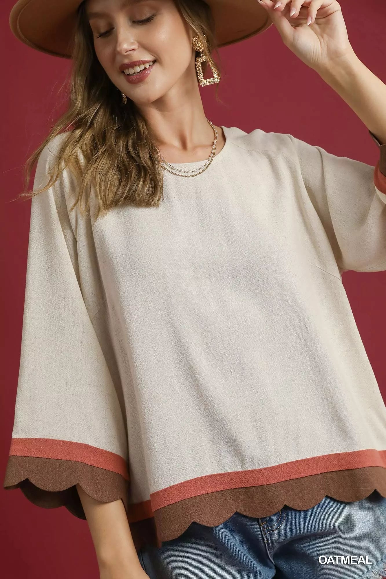 Umgee Scalloped Hem Color Block Top West2East Surf