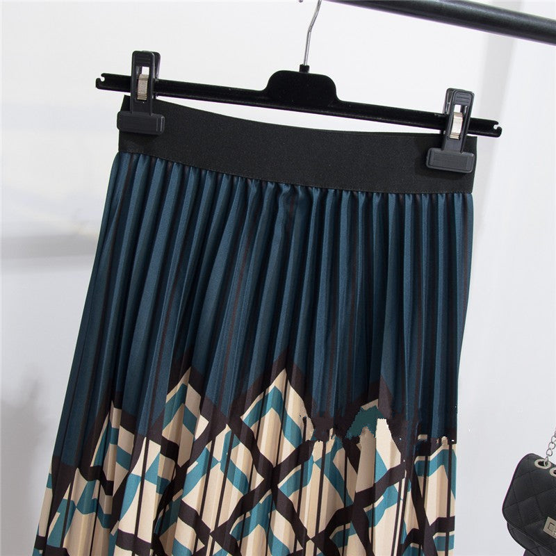 Women's Graceful Geometric Striped Pleated Skirt Grayceful LLC
