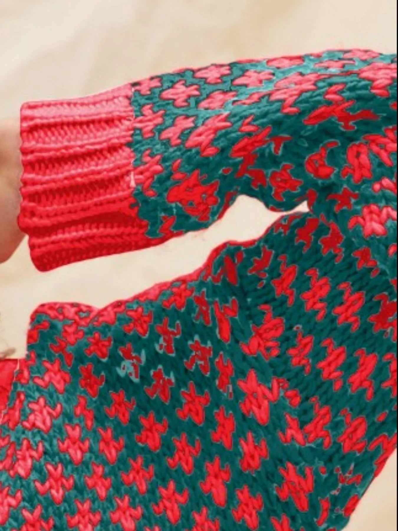 SO ME Color Block Textured Christmas Sweater V Neck Top West2East Surf