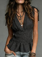 Women's V-Neck Ruched Strap Vest Top – Fitted Waist Sleeveless Crop FitiqueFit