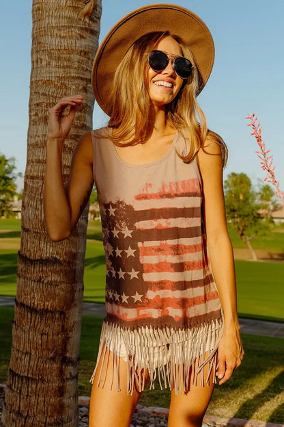 BiBi American Flag Print Knit Sleeveless Top West2East Surf