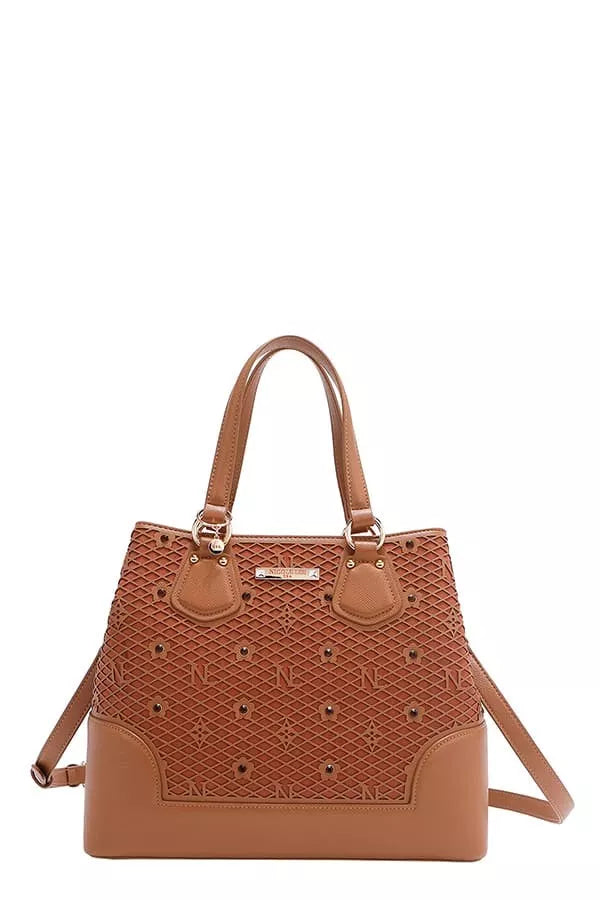 Nicole Lee USA Monogram Pattern Handbag with Rhinestones Decor New Era Fashion LLc