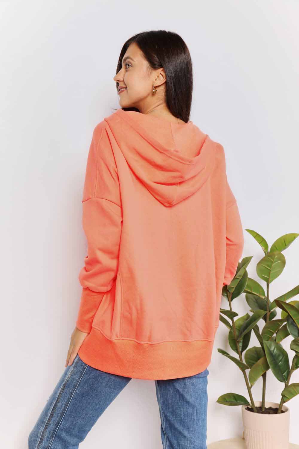 Double Take Quarter-Snap Dropped Shoulder Hoodie West2East Surf