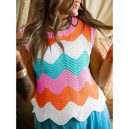 Women’s Rainbow-Striped Cropped Sweater Vest FitiqueFit