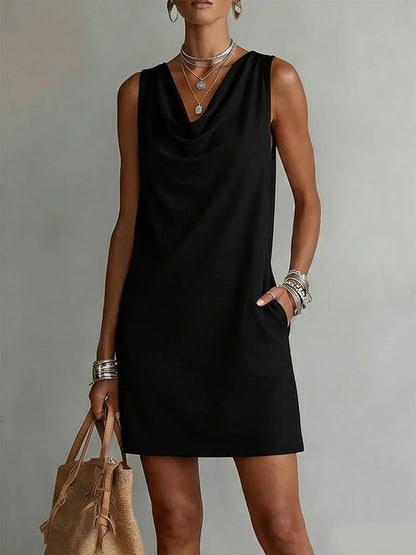 Women's Off-Shoulder Sleeveless Dress – Casual Pullover Midi Dress FitiqueFit