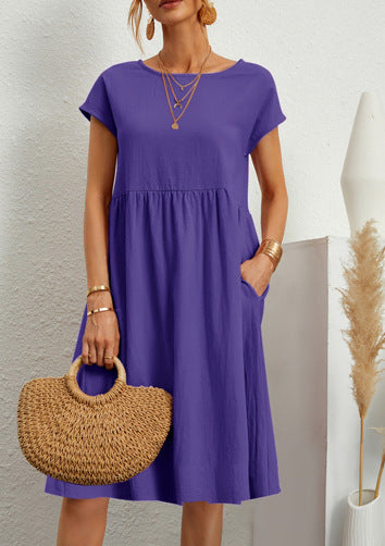 Women's Cotton Round Neck A-line Skirt Dress Grayceful LLC