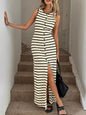Striped Button-Front Sleeveless Slit Maxi Dress New Era Fashion LLc