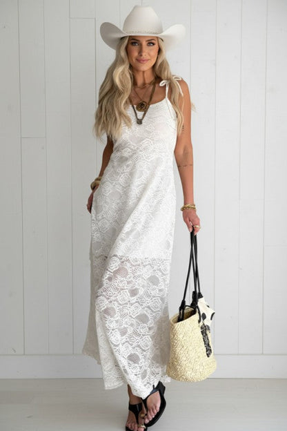 Floral Lace Tie Spaghetti Straps Maxi Dress See size chart under “more details” The Fashion Celestial