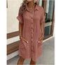 Women's Cotton Linen Shirt Dress – V-Neck Button-Front A-Line Dress FitiqueFit