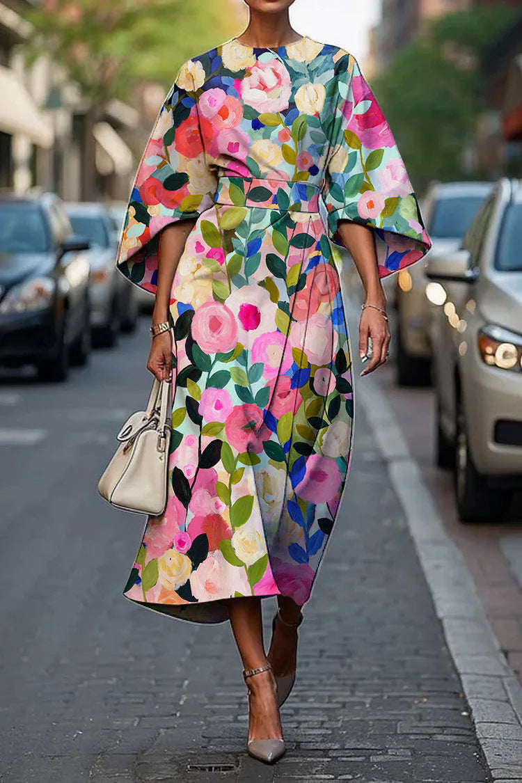 Geometric Print Batwing Sleeve Flowy Maxi Dress – 12 Styles, XS–XXXL FitiqueFit
