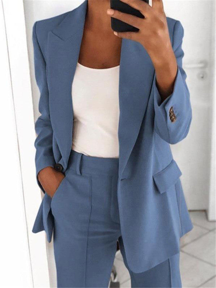 Lapel Blazer & Slim-Fit Trousers Two-Piece Suit – 10 Colors XS–5XL FitiqueFit