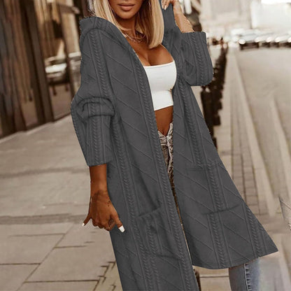 Women's Textured Hooded Longline Jacket FitiqueFit
