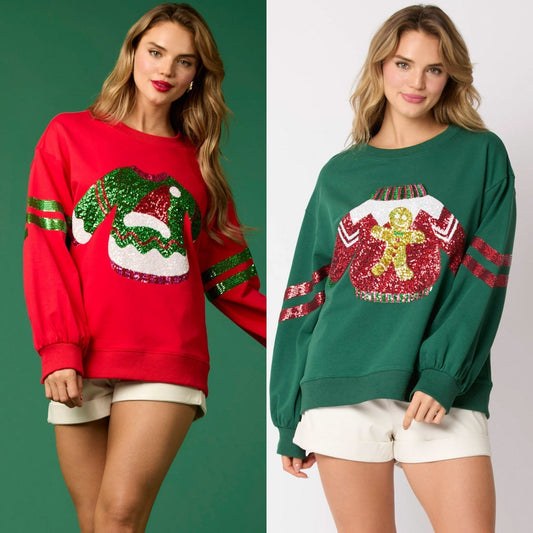 Women’s Christmas Sequined Round Neck Casual Sweatshirt FitiqueFit