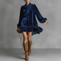 Women’s Bow-Tie Puff Sleeve Dress – Elegant Asymmetric Ruffle Hem Short Dress FitiqueFit