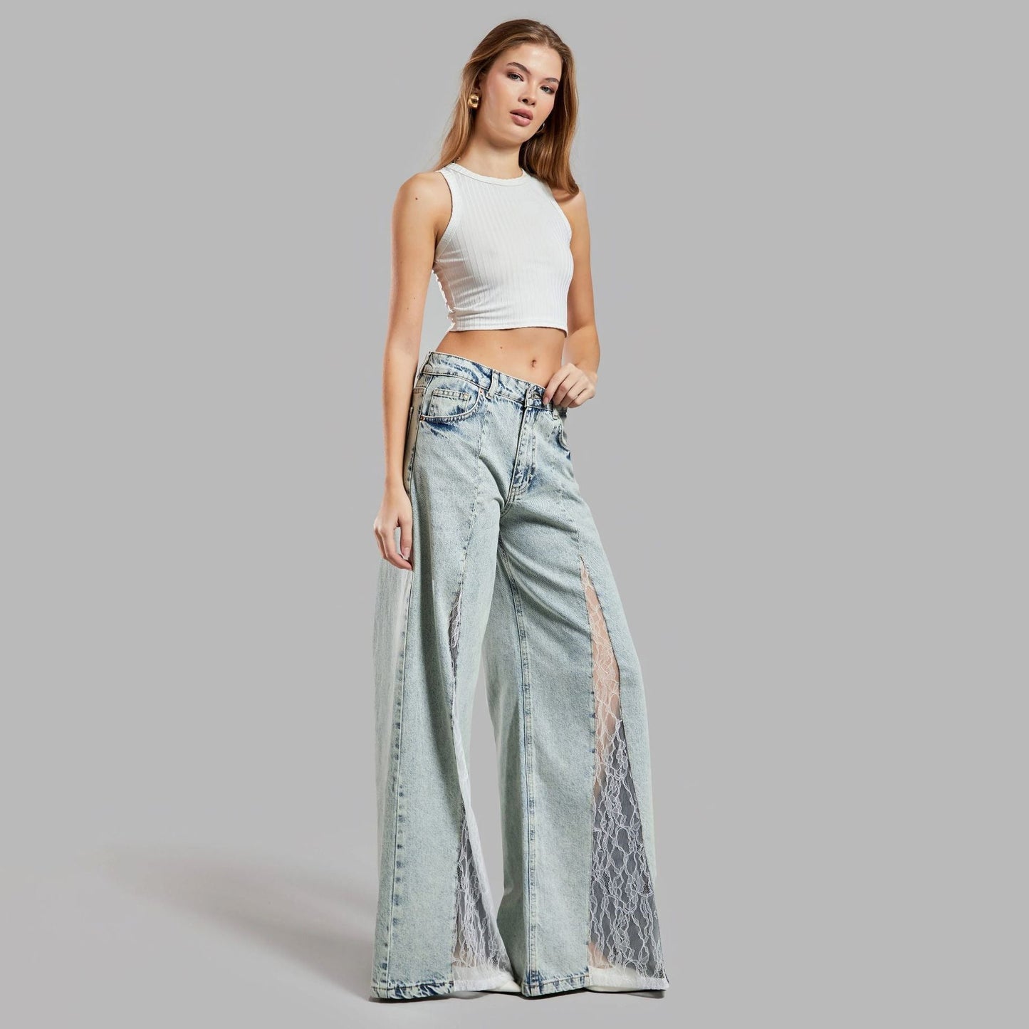 Street Lace Stitching Skinny Jeans See size chart under “more details” The Fashion Celestial