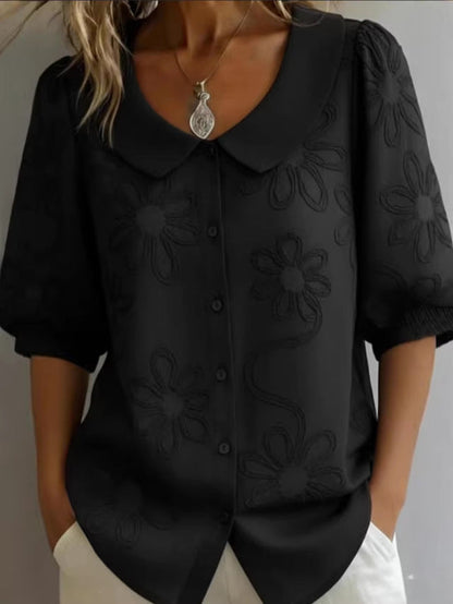 Women's Loose-Fit Retro 3D Embroidered Floral Shirt – Buttoned Casual Top FitiqueFit