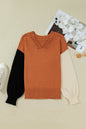 Colorblock Raw Edge Bubble Sleeve V-Neck Sweater Shop Style & More | Fresh Looks, Everyday Deals & Free Shipping