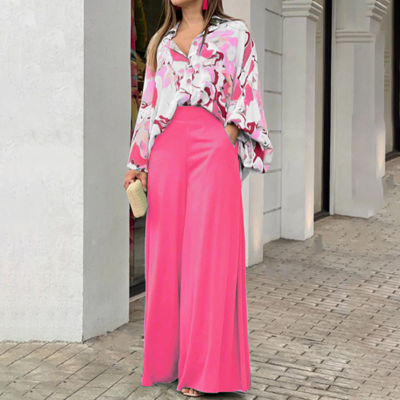 Women's Printed Shirt Wide Leg Pants Fashion Casual Set See size chart under “more details” The Fashion Celestial