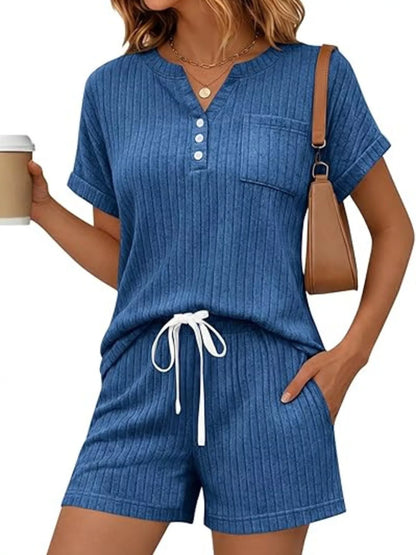 Casual Ribbed Knit Tee and Shorts Set New Era Fashion LLc