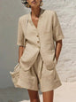 Women's Cotton-Linen Loose-Fit T-Shirt & Cropped Shorts Two-Piece Set FitiqueFit