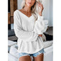 Loose V-Neck Knit Sweater with Plaid Design New Era Fashion LLc