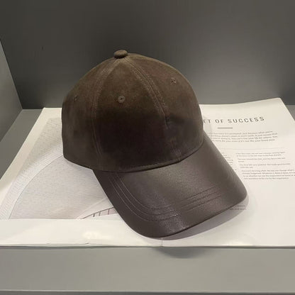 Women's Retro Suede Patchwork Baseball Cap – Leather Brim Dome Crown FitiqueFit