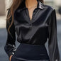 Women’s V‑Neck Business Casual Blouse – Relaxed Fit Long Sleeve Shirt FitiqueFit