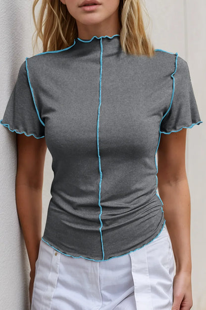 Basic Bae Contrast Trim Mock Neck Short Sleeve T-Shirt New Era Fashion LLc