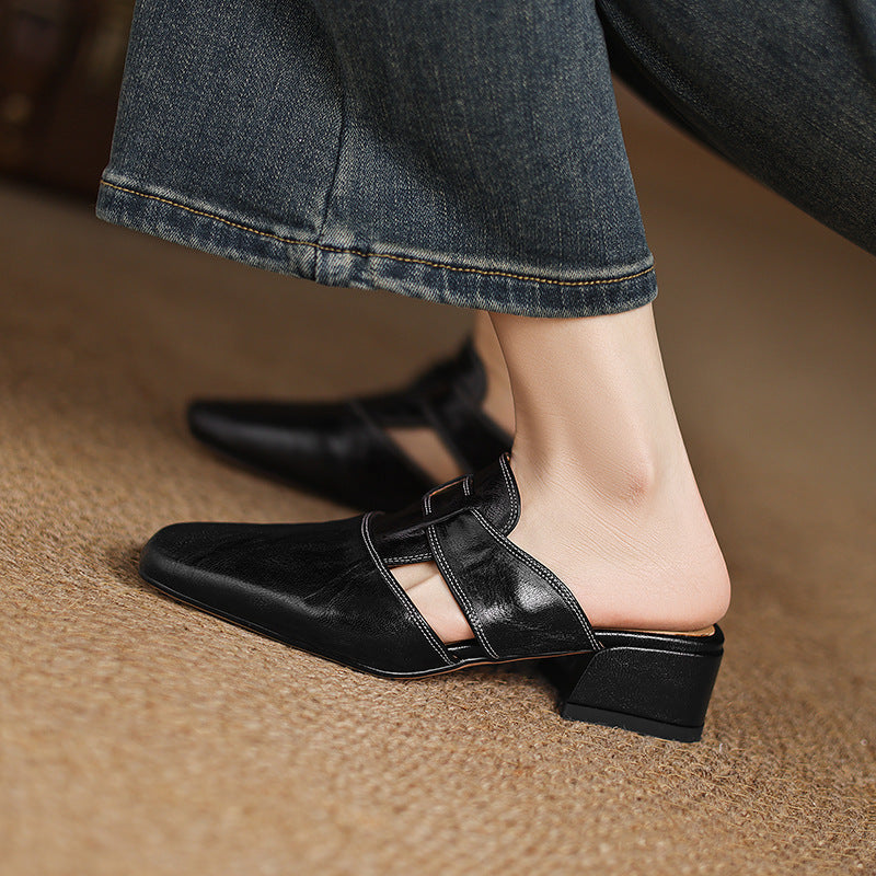 Retro Closed Toe Half Slippers | Women’s Low Heel Summer Sandals FitiqueFit