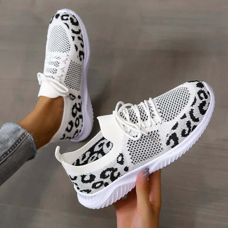 White Shoes Women Leopard Print Lace-up Sneakers Sports SnagBag