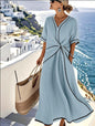 Striped Print Maxi Dress – Short Sleeve Beach Vacation Dress FitiqueFit