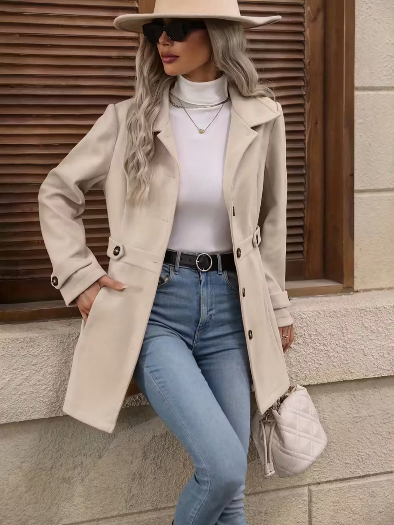 Women’s Elegant Woolen Coat – Medium-Length Lapel Slim Fit Winter Coat FitiqueFit