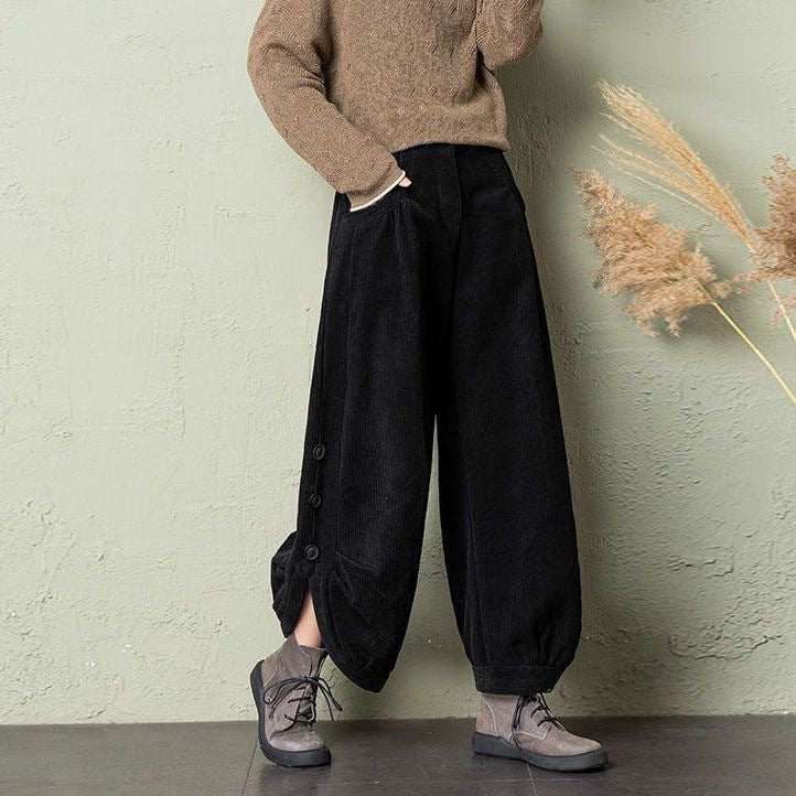 Corduroy Wide-Leg Pants with Lace-Up Detail | Street Style FitiqueFit