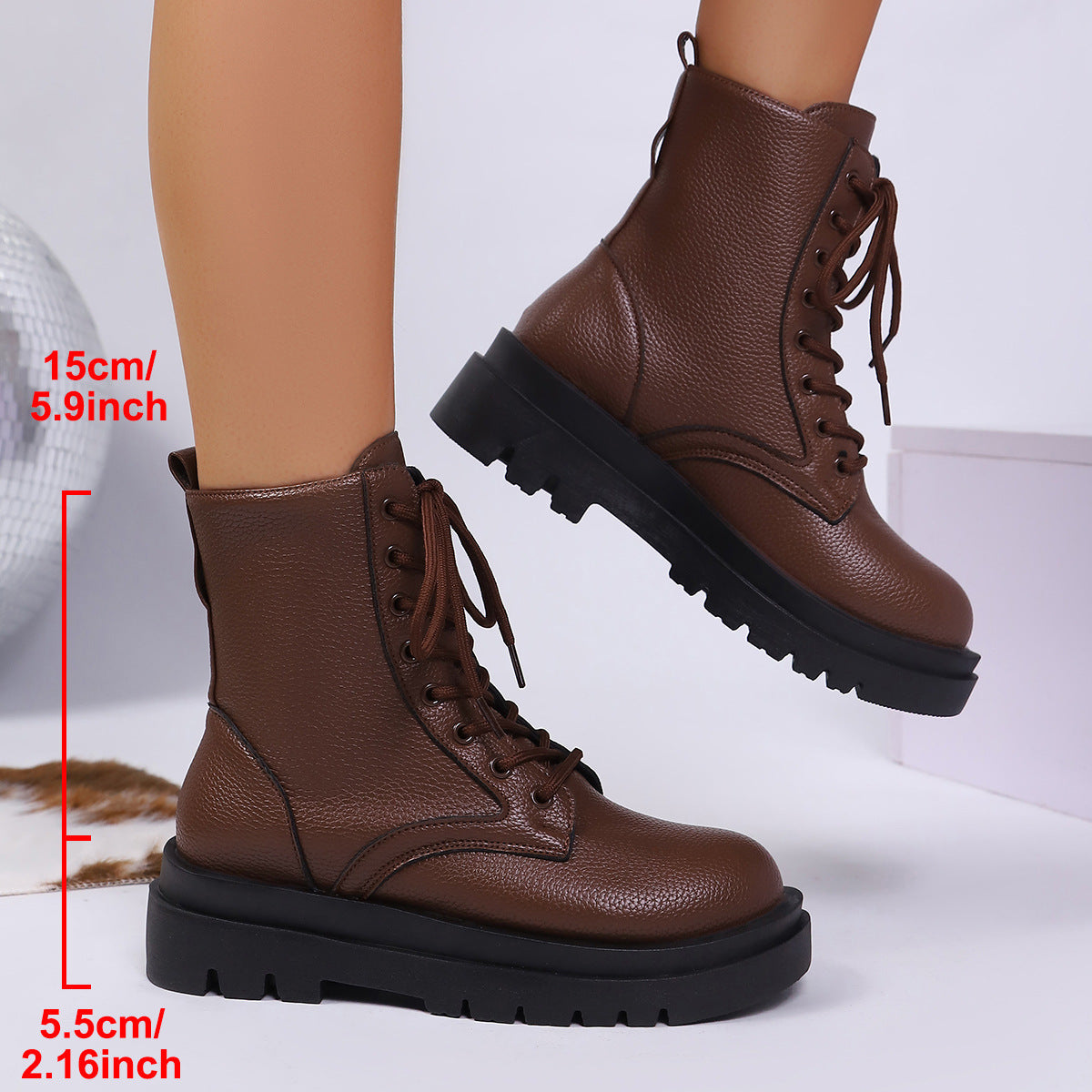 Women’s Round Toe Plus Size Lace-Up Chunky Sole Ankle Boots FitiqueFit