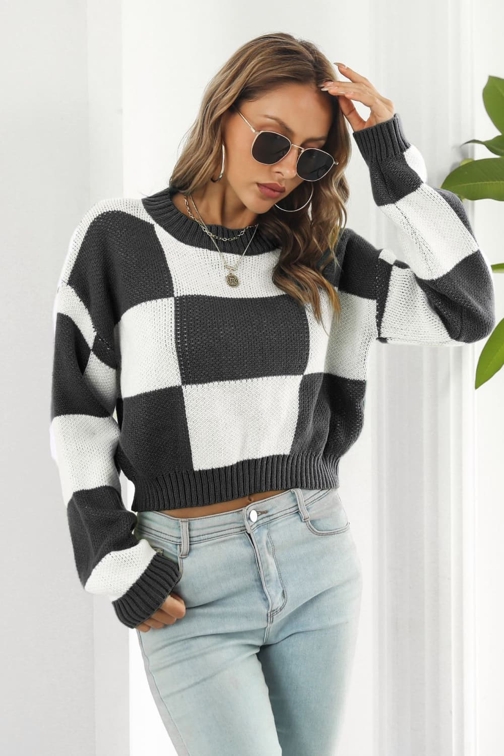 Color Block Round Neck Dropped Shoulder Sweater New Era Fashion LLc